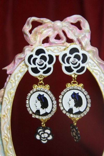 3949 Madam Coco Large Camellia Portrait Studs Earrings