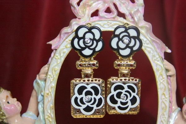 SOLD! 3950 Madam Coco Massive Perfume Bottle Camellia Studs Earrings