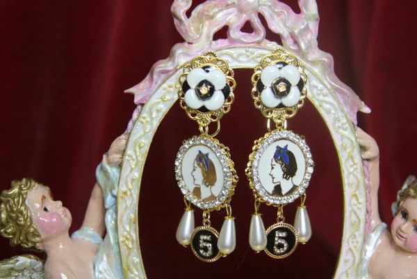 SOLD! 3952 Madam Coco Portrait Number 5 Pearl Camellia Studs Earrings