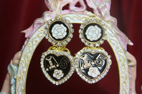 SOLD! 3953 Madam Coco Portrait Number 5 Camellia Heart Studs Earrings