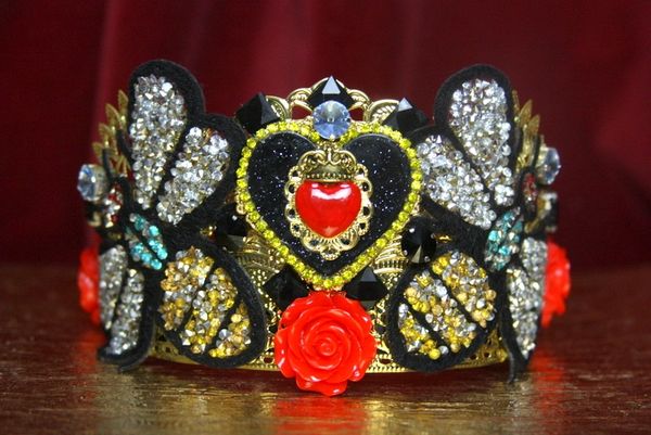 SOLD! 3959 Unusual Baroque Bee Heart Appliqué Crystal Flower Crown Headband