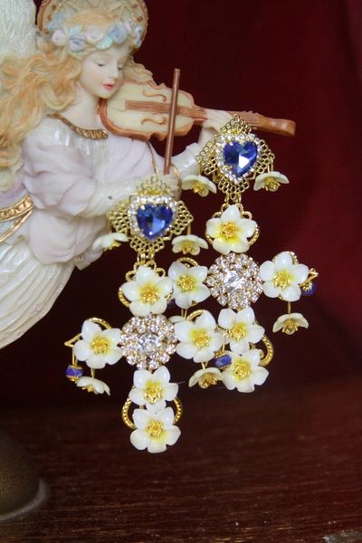 SOLD! 3962 Baroque Runway Lemon Flower Cross Crystal Studs Earrings