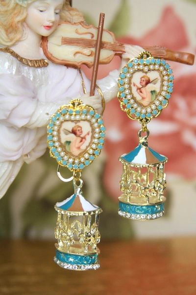 SOLD! 3986 Victorian Carousel Angel Cherub Cameo Studs Earrings