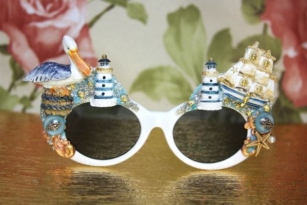 SOLD! 4009 Nautical Hand Painted Ship Embellished Sunglasses