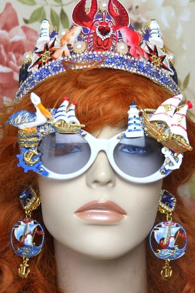 SOLD! 4025 Nautical Hand Painted Ship Pelican Embellished Sunglasses