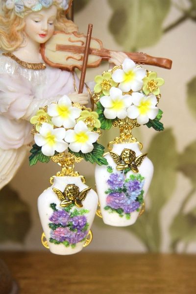 SOLD! 4027 Sicilian Vase Hand Painted Lemon Flowers Studs Earrings