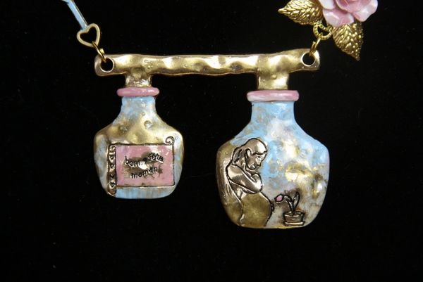 SOLD! 4029 SET Of Mom-To-Be Unusual Statement Hand Painted Necklace+ Earrings