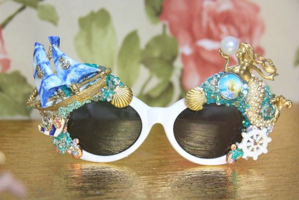 SOLD! 4042 Nautical Hand Painted Ship Mermaid Embellished Sunglasses