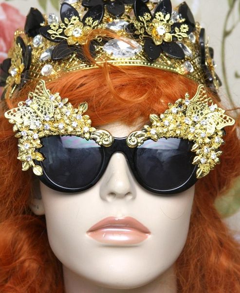 SOLD! 4044 Baroque Gold Butterfly Rhinestones Flowers Embellished Sunglasses