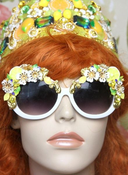 SOLD! 4045 Baroque Lemon Fruit Hand Painted Flowers Embellished Sunglasses