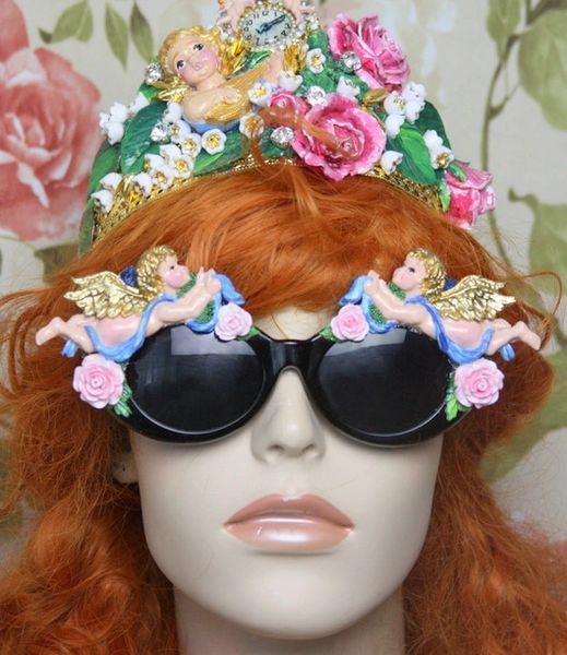 SOLD! 4047 Baroque Faced Cherubs Angels Hand Painted Embellished Sunglasses