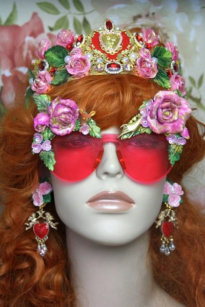 SOLD! 4104 Baroque Fuchsia Pink Flower Bee Embellished Sunglasses
