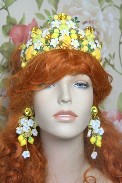 SOLD! 4061 Baroque Lemon Sicilian Fruit Hand Painted Crown Headband