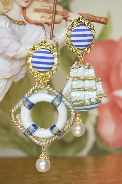 SOLD! 4147 Nautical Marine Ship Life Ring Studs Earrings