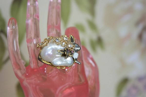 SOLD! 4150 Genuine Baroque Huge Pearl Rabbit Sterling Silver Adjustable Cocktail Huge Ring