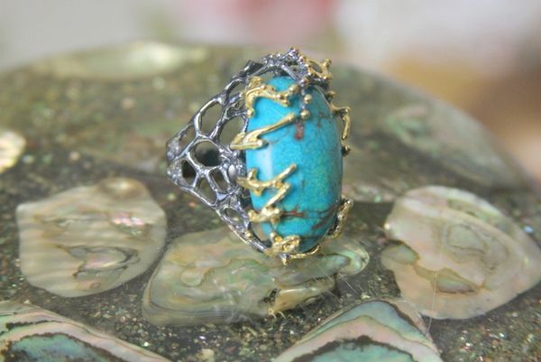 SOLD! 4163 Genuine Turquoise Massive Sterling Silver Cocktail Ring Size 8.5