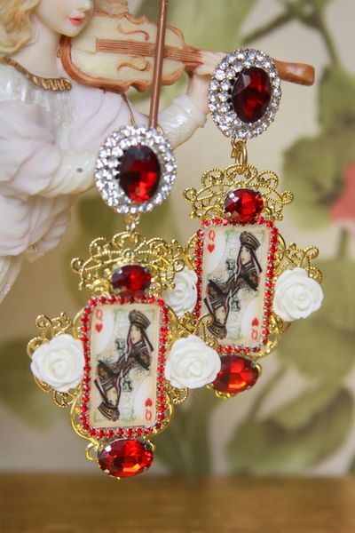 4165 Runway Russian Queen Of Hearts Crown Studs Earrings