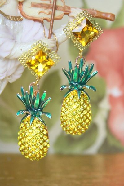 SOLD! 4187 Baroque Crystal Pineapple Earrings Studs