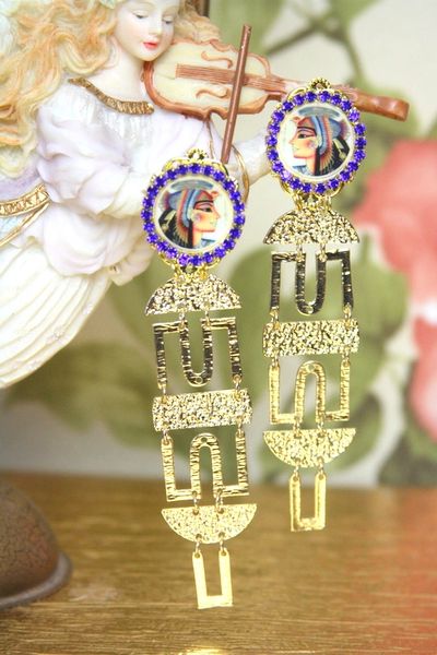 SOLD! 4195 Egyptian Revival Cleopatra Long Studs Earrings