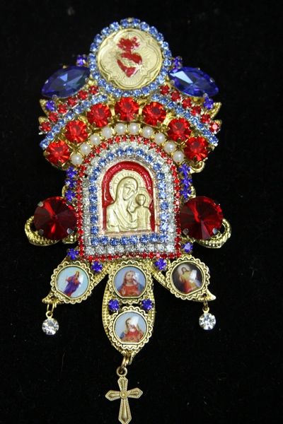 SOLD! 4197 Virgin Mary Madonna Cathedral Style Sacred Heart Huge Crystal Brooch