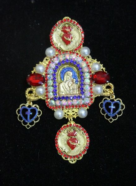 4198 Virgin Mary Madonna Cathedral Style Sacred Heart Huge Crystal Brooch