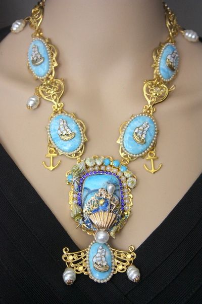 SOLD! 4233 Set Of Genuine Caribbean Larimar Mermaid Nautical Baroque + Earrings