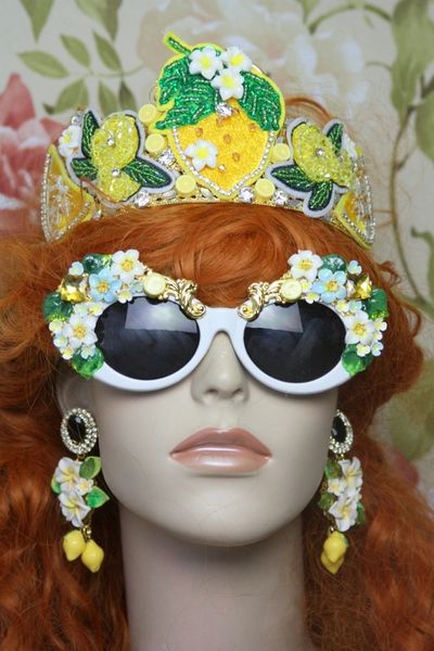 4254 Baroque Lemon Sicilian Fruit Applique Crystal Crown Headband
