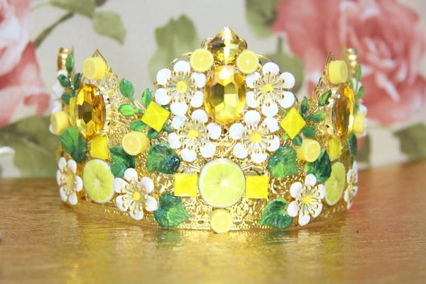 SOLD! 4254 Baroque Lemon Sicilian Fruit Hand Painted Crystal Crown Headband