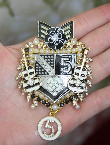 SOLD! 4284 Byzantine Madam Coco Huge Unusual Shield Sailor Crystal Brooch