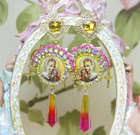 SOLD! 4292 Virgin Mary Madonna Genuine Tourmaline Earrings Studs
