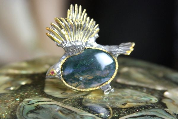 SOLD! 4313 Genuine Moss Agate Sterling Silver Cocktail Ring