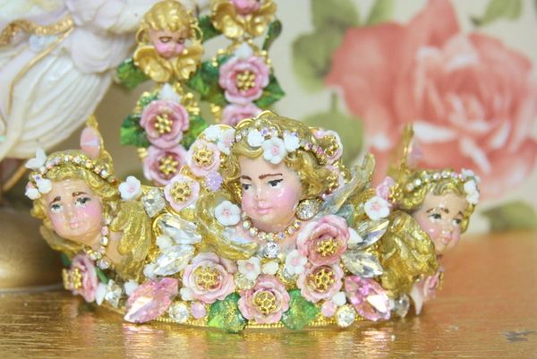 SOLD! 4314 Baroque Hand Painted Vivid Chubby Cherubs Angels Crown Headband