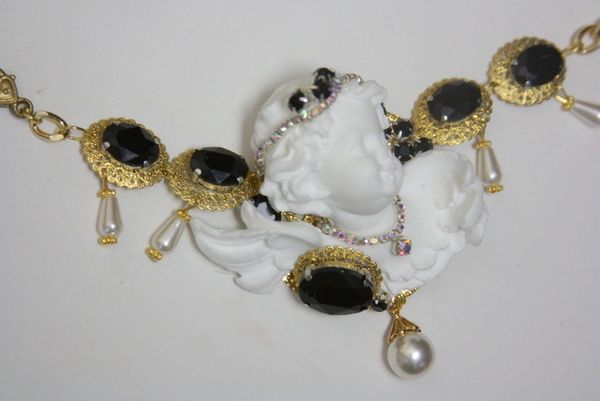 SOLD! 4327 Zibellini Total Baroque Chubby White Cherub Black Crystals Bracelet