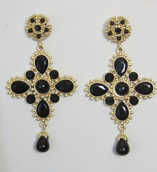 SOLD! 3359 Black with Gold Cross Earrings/Stads