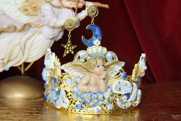 SOLD! 4371 Set Of Archangel Gabriel Clouds Moon Crystal Crown Headband+ Earrings