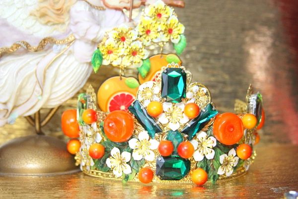 SOLD! 4384 Baroque Orange Fruit 3D Effect Crystal Crown Headband