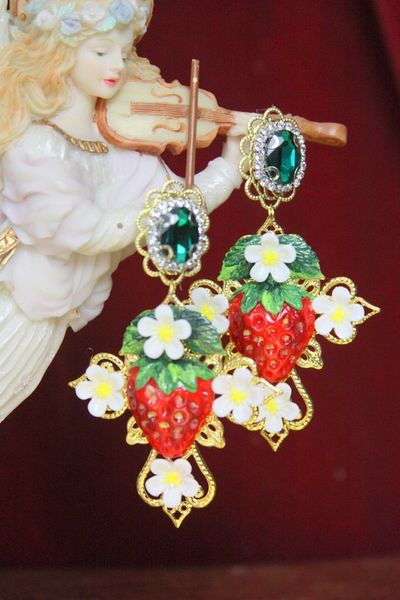 SOLD! 4387 Baroque Designer Inspired Hand Painted Strawberry Cross Studs