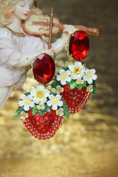 SOLD! 4388 Baroque Designer Inspired Hand Painted Strawberry Massive Studs