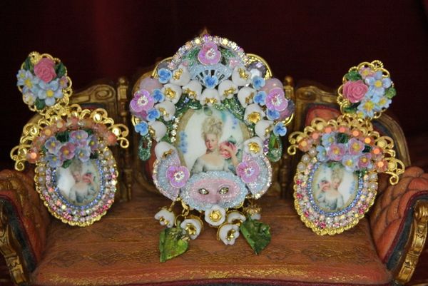 SOLD! 4393 Young Marie Antoinette Hand Painted Flowers Massive Studs