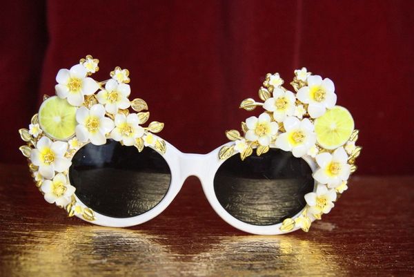 SOLD! 4412 Baroque Lemon Fruit Flowers Gold Leaf Embellished Sunglasses