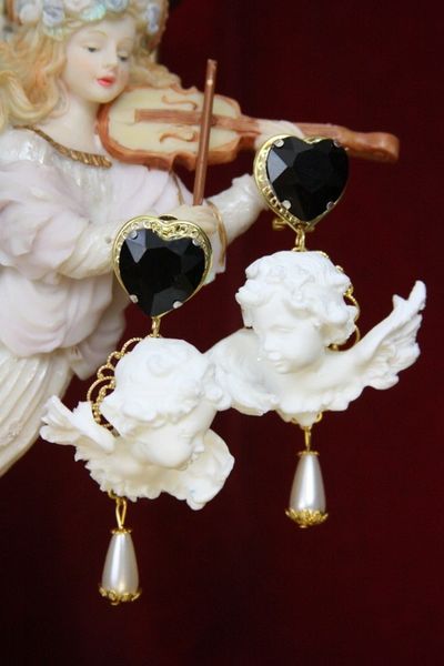 SOLD! 4413 Baroque White Cherubs Angels Studs Earrings