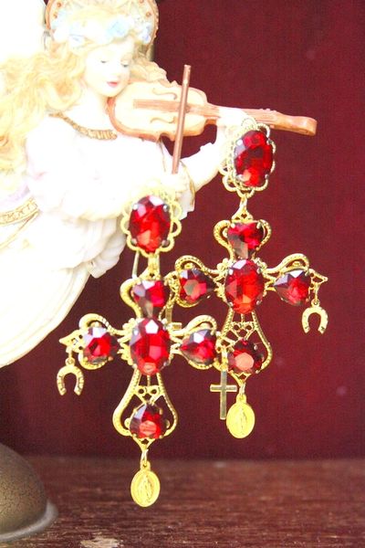 SOLD! 4419 Baroque Red Crystal Coin Studs Earrings