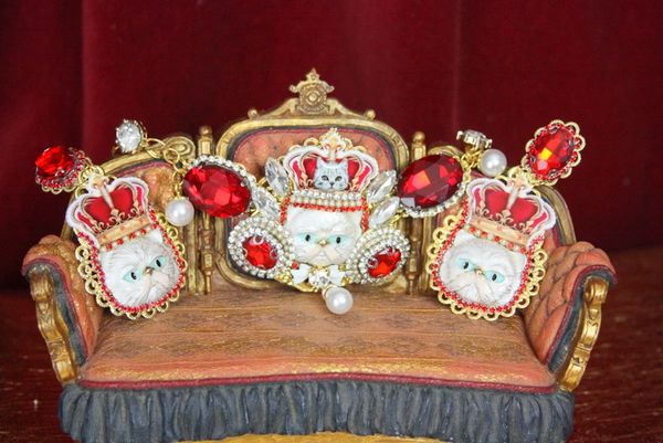 SOLD! 4427 Baroque Massive Royal Enamel Cat Crown Studs Earrings