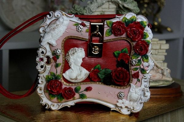 SOLD! 545 Victorian Embellished Francesca Polymer Resin Hand Painted Crossbody Cherub Butterfly Unique Trunk