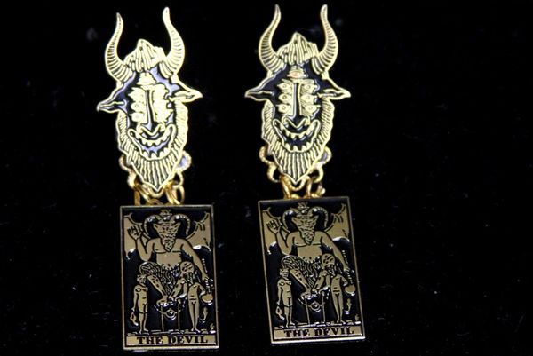 SOLD! 4487 Enamel Goth The Devil Card Unusual Studs Earrings