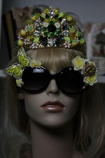 SOLD! 554 Enamel Yellow Butterfly Crystal Unusual Fancy Sunglasses Eye Wear UV400