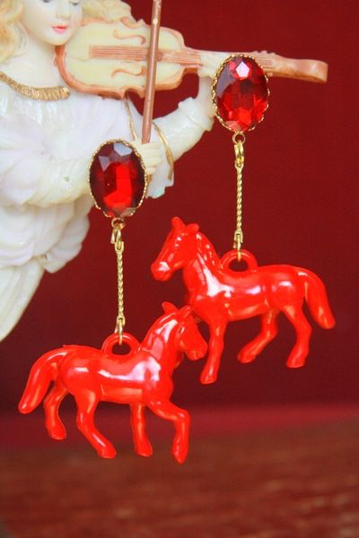 SOLD! 4510 Baroque Red Horse Light Weight Studs Earrings