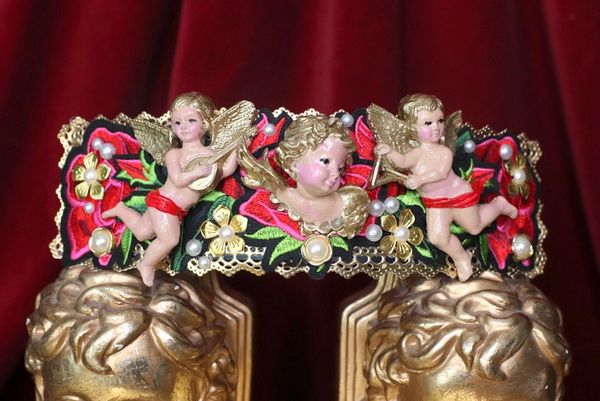 SOLD! 4549 Total Baroque Hand Painted Cherubs Rose Appliques Embellished Waist Belt
