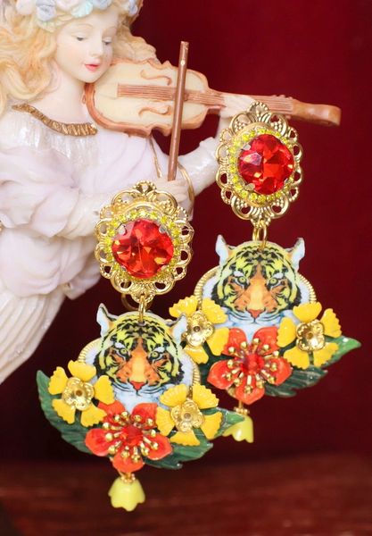 SOLD! 4576 Baroque Bright Colorful Tiger Studs Earrings