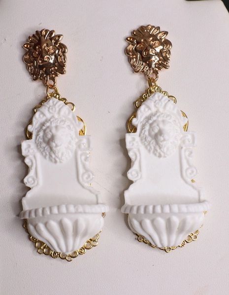 SOLD! 4587 Unusual Baroque White Lion Fountain Earrings